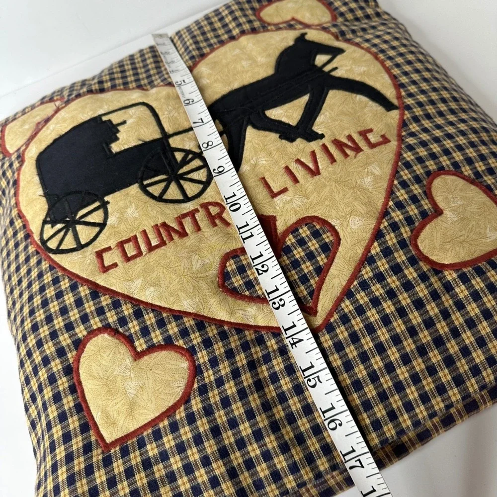 Country Living Horse Buggy Plaid Quillow Combo Blanket Pillow Primitive Folk Art